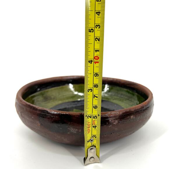 Vintage Patamban Michoacan Green Bowl Redware Pottery Mexico Folk Art - Picture 5 of 6